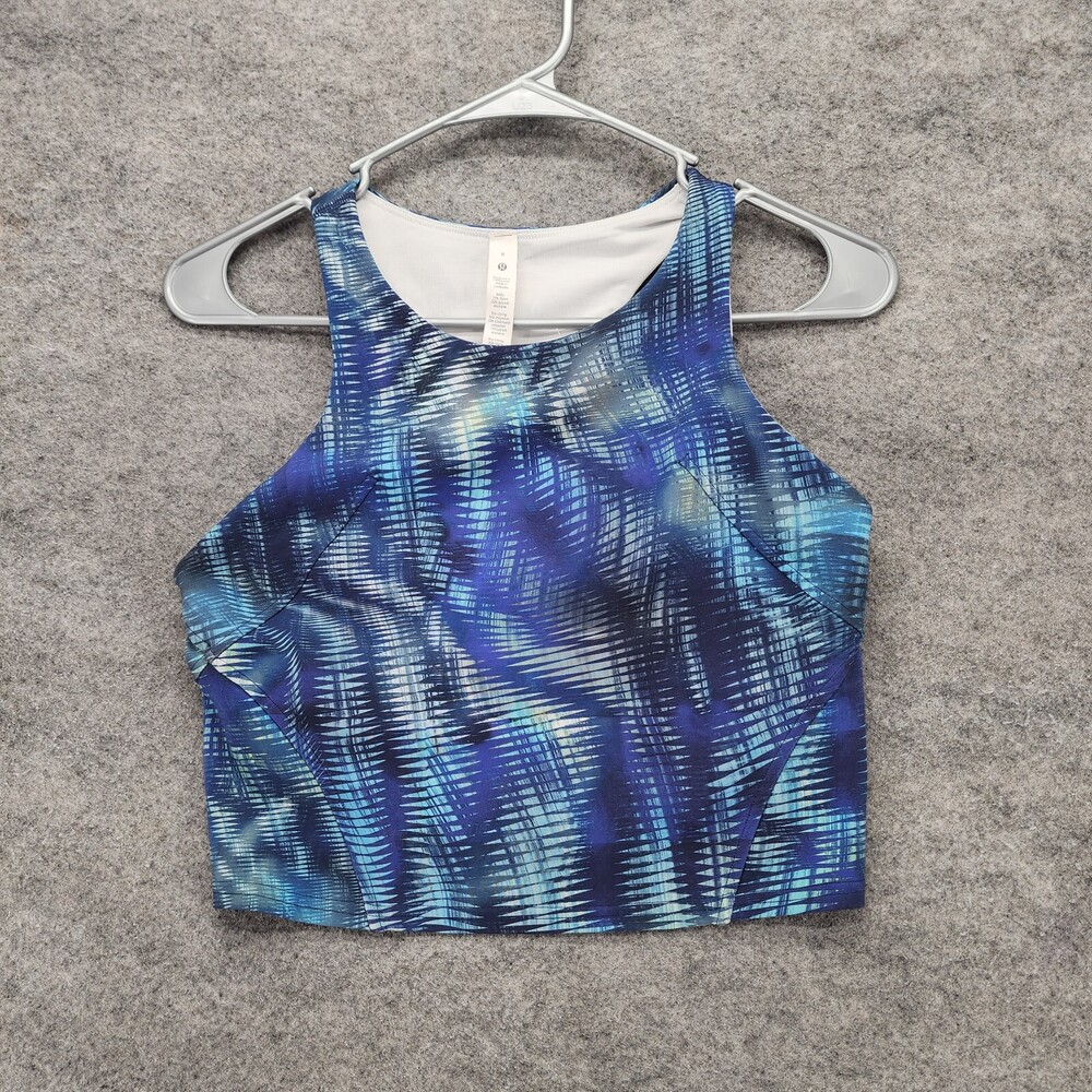 Lululemon Crop Tank Womens 8 Sleeveless Blue Built In Shelf Activewear